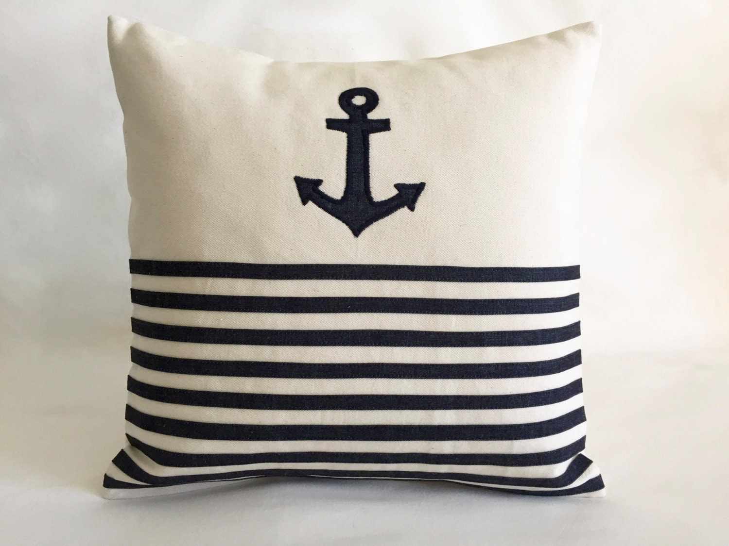 Nautical Throw Pillows Anchor Cover Cushion Navy blue stripes