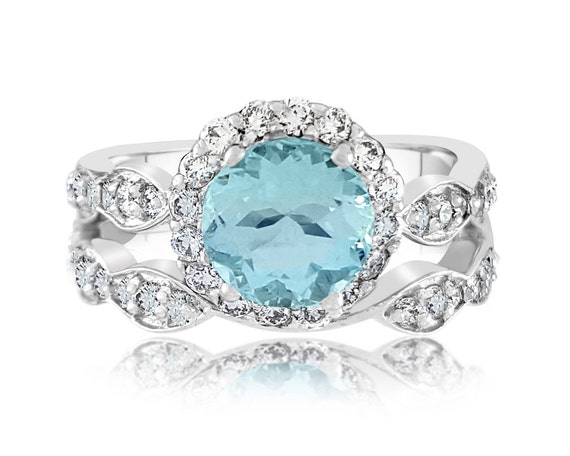 Items similar to Aquamarine Bridal Set - Aquamarine Diamond Ring ...