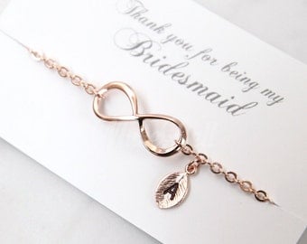 Rose gold infinity bracelet, Bridesmaid gift, Personalized bracelet, Rose gold bracelet, Friendship bracelet, Wedding bracelet,