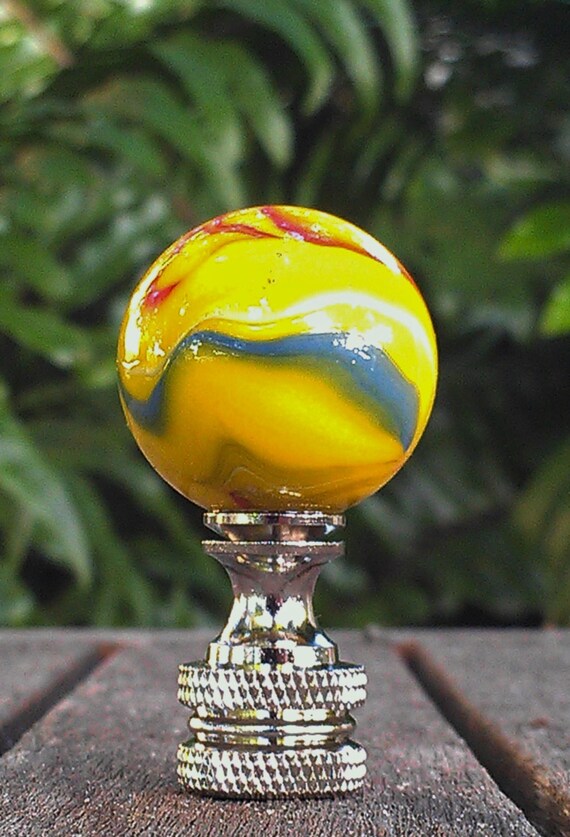 Lamp Finial Yellow Glass Marble Parrot Red White Blue