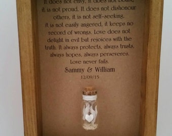 Love is patient, Wedding gift, Religious wedding gifts, Anniversary present. Can be personalised with the couples names.