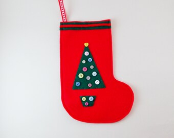 Christmas Stocking, Felt Stocking, Kids Stocking, Red Stocking, Red Felt, Christmas Tree, Christmas Decoration, Christmas Ornament