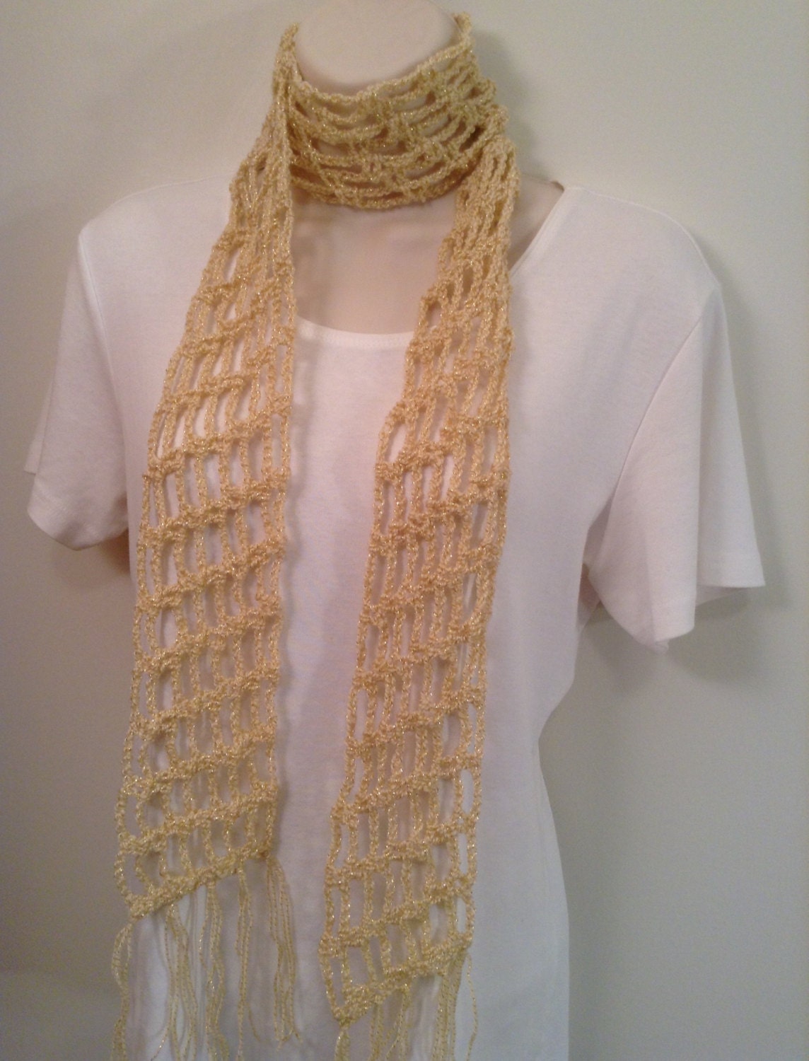 Lightweight Crochet Scarf Sparkly Cream