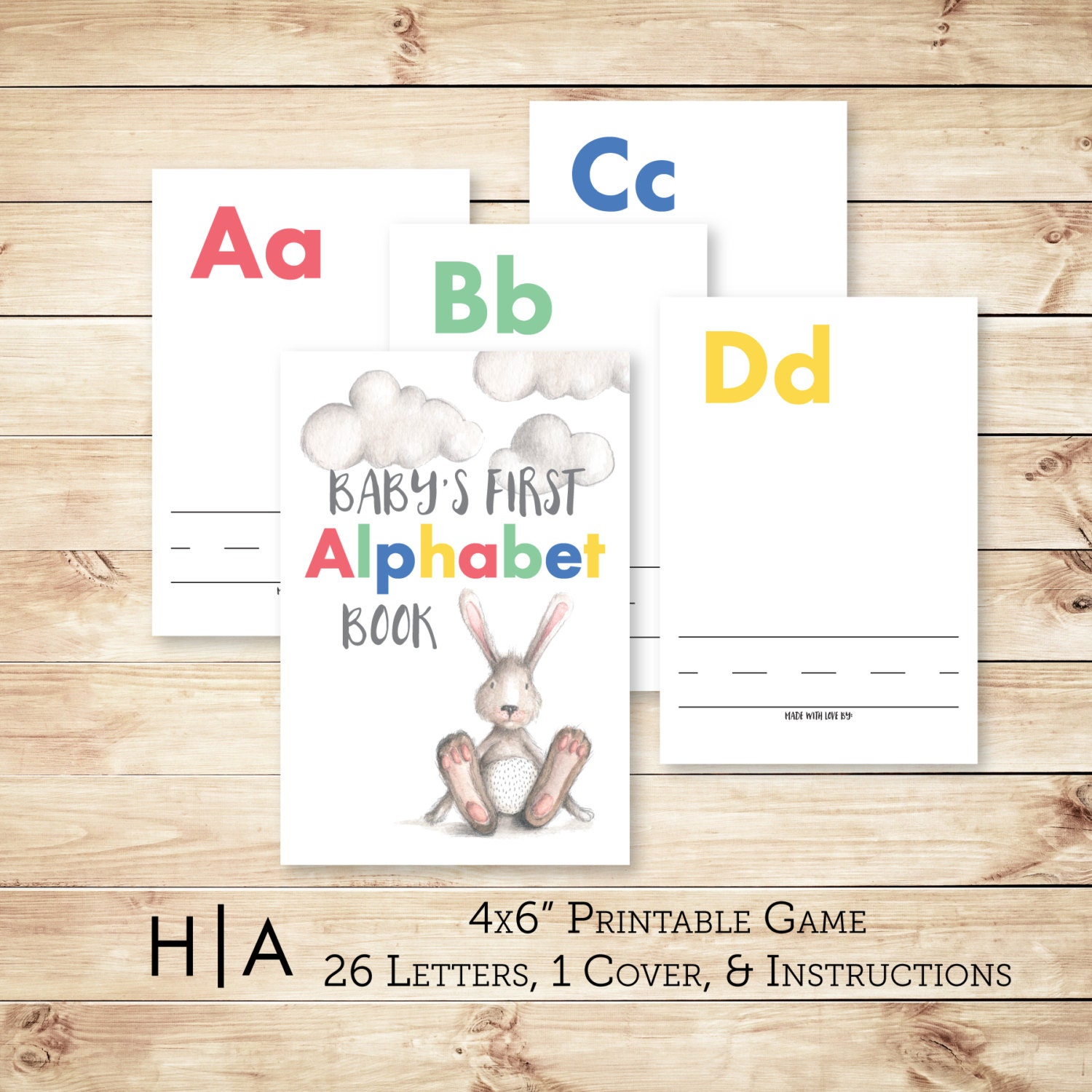 Alphabet Game Baby Shower DIY ABC Book 4x6 Baby's