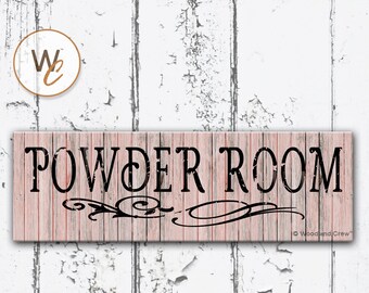 POWDER ROOM Sign, 5.5"x17" Shabby Chic Wood Sign, Bathroom Distressed Sign, Housewarming Gift, Rustic Pink Bath Sign, Made To Order
