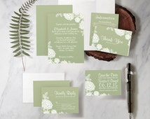 Sage green wedding invitation kits