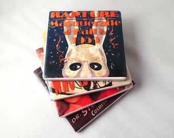Posters of Rapture Tile Coasters. Bioshock Inspired. Felt Backed, Set of Four, Finished with Twine Bow.