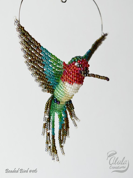 Beaded Bird Suncatcher Hummingbird Window Decor by AlulaCreations