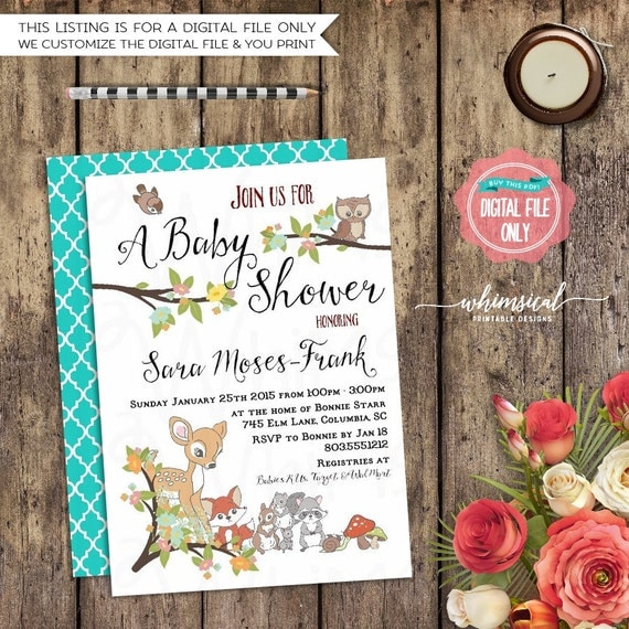 Items similar to Baby Shower Invitation "Enchanted Forest Creatures