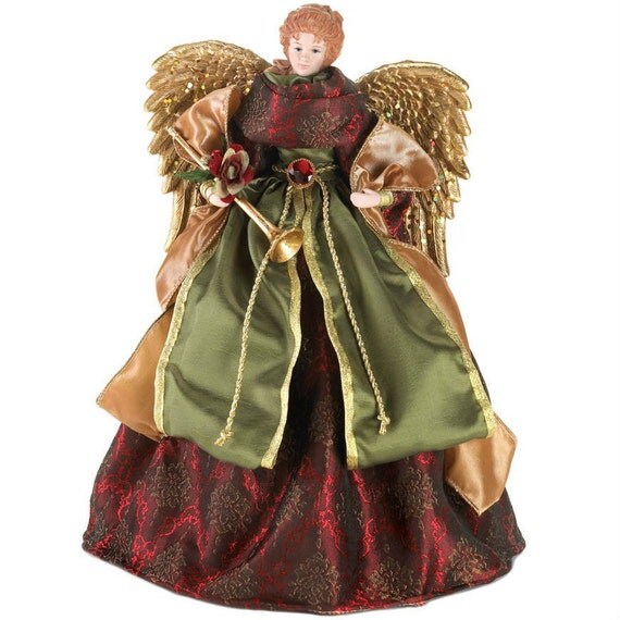 Victorian Burgundy Angel Christmas Tree Topper by lainazboutique