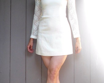 Retro Mini Dress/Cream/Ivory/ Lace/Vintage/Size 4-6/Size 55/Compagna Korea