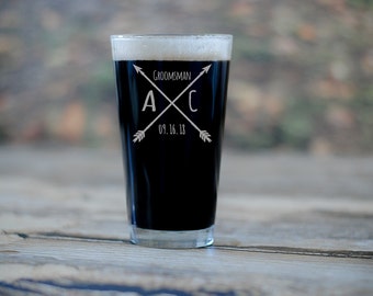 Groomsman Pint Glass, Wedding Party Favors, Groomsmen Gift, IPA Glass, Wedding Party Favors, Custom Pint Glass, Wedding