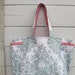 Darling Damask and Dots Upcycled Weekender - Modern Sage & Cream Linen Market / Diaper Bag - Eco Friendly Fashion - Under 50 Mom / Sis Gift