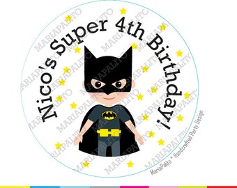 Batman Stickers, SuperHero Party Personalized Inspired PRINTED round Stickers, tags, Labels or Envelope Seals, A1269