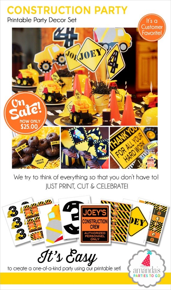 Construction Birthday | Construction Party Printables | Construction Birthday Decorations | Dump Truck Party | Amanda's Parties To Go Il_570xn