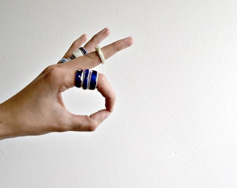 WAVES - porcelain ring - something blue jewelry - cobalt ring - 24K gold - Jasmin Blanc porcelain jewelry