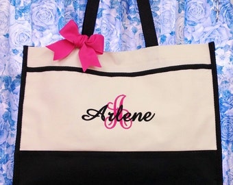 Set of 7 Personalized Tote Bags Monogram Bridesmaids Wedding Party Gifts