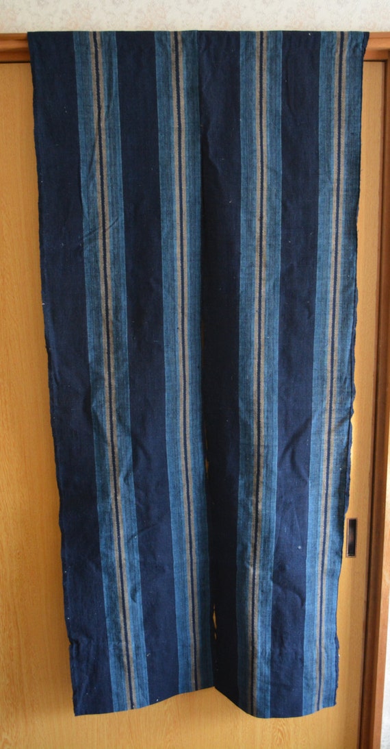 Noren doorway curtain indigo blue two panels aizome striped