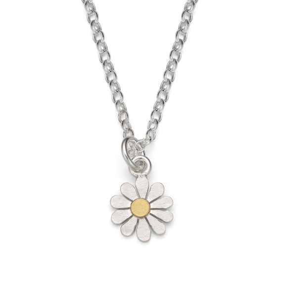 Teeny tiny daisy pendant in solid silver and 18ct gold