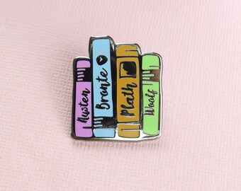 Literature Ladies Enamel Book Pin - Book Enamel Pin Badge, Feminist Pin, Jane Austen, Bronte, Sylvia Plath, Virginia Woolf - Book Lover
