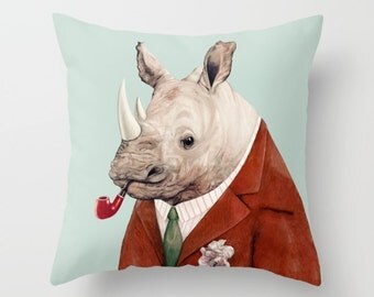 Rhino Throw Pillow, Animal Pillow, Rhinoceros Pillow, Animal Cushion, Decorative Cushion, Rhino Pillow
