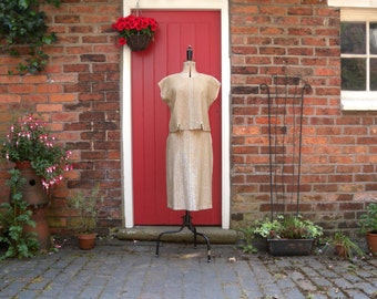 50s 60s gold lurex skirt set / 1950s glitter two piece / mid century VLV / pin up bombshell / Mad Men suit