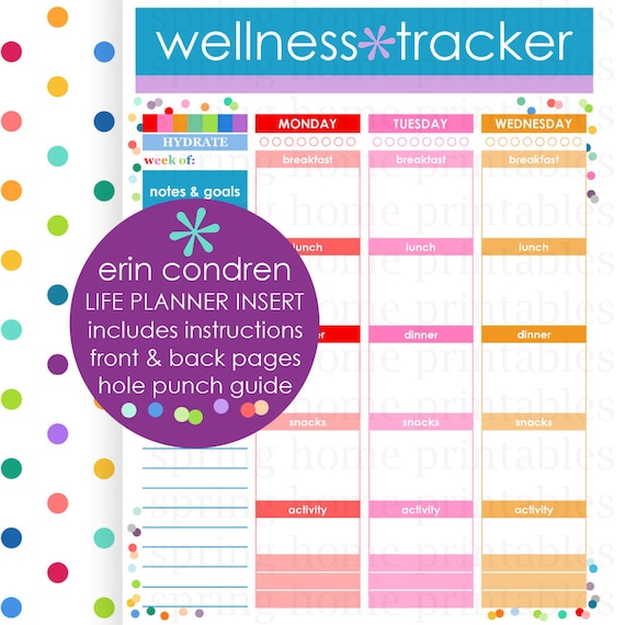 WELLNESS TRACKER Erin Condren Life Planner by SpringHomePrintables
