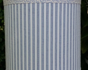 Lampshade Blue, Striped Cotton, Seersucker Fabric, Blue Dot Trim, Cooper Blue Ribbon, Table Floor Lamp, Pendant Lamp, Custom Beach Decor