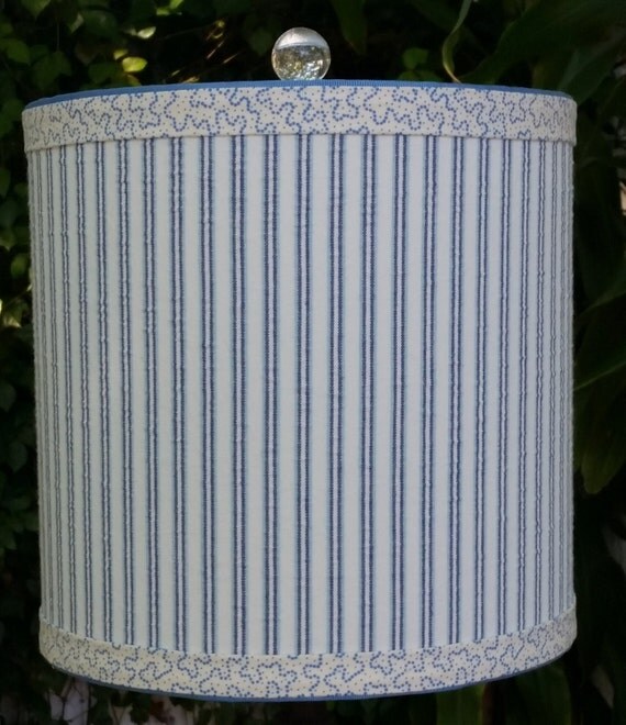 Lampshade Blue Striped Cotton Seersucker Fabric Blue Dot