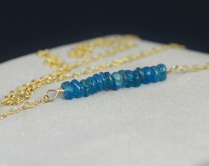 Apatite Necklace, Gem Bar, Dainty 14k Gold Fill, Sterling Silver, Rose Gold, Blue Necklace, Faceted Apatite, Bar Necklace, Gold