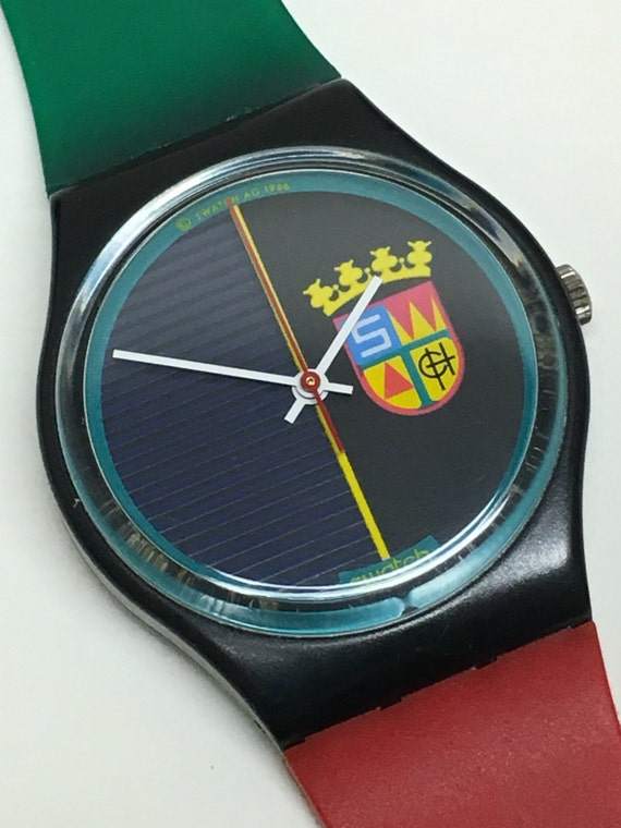 Vintage Swatch Watch Sir Swatch 1986 Red Green Black Coat Of