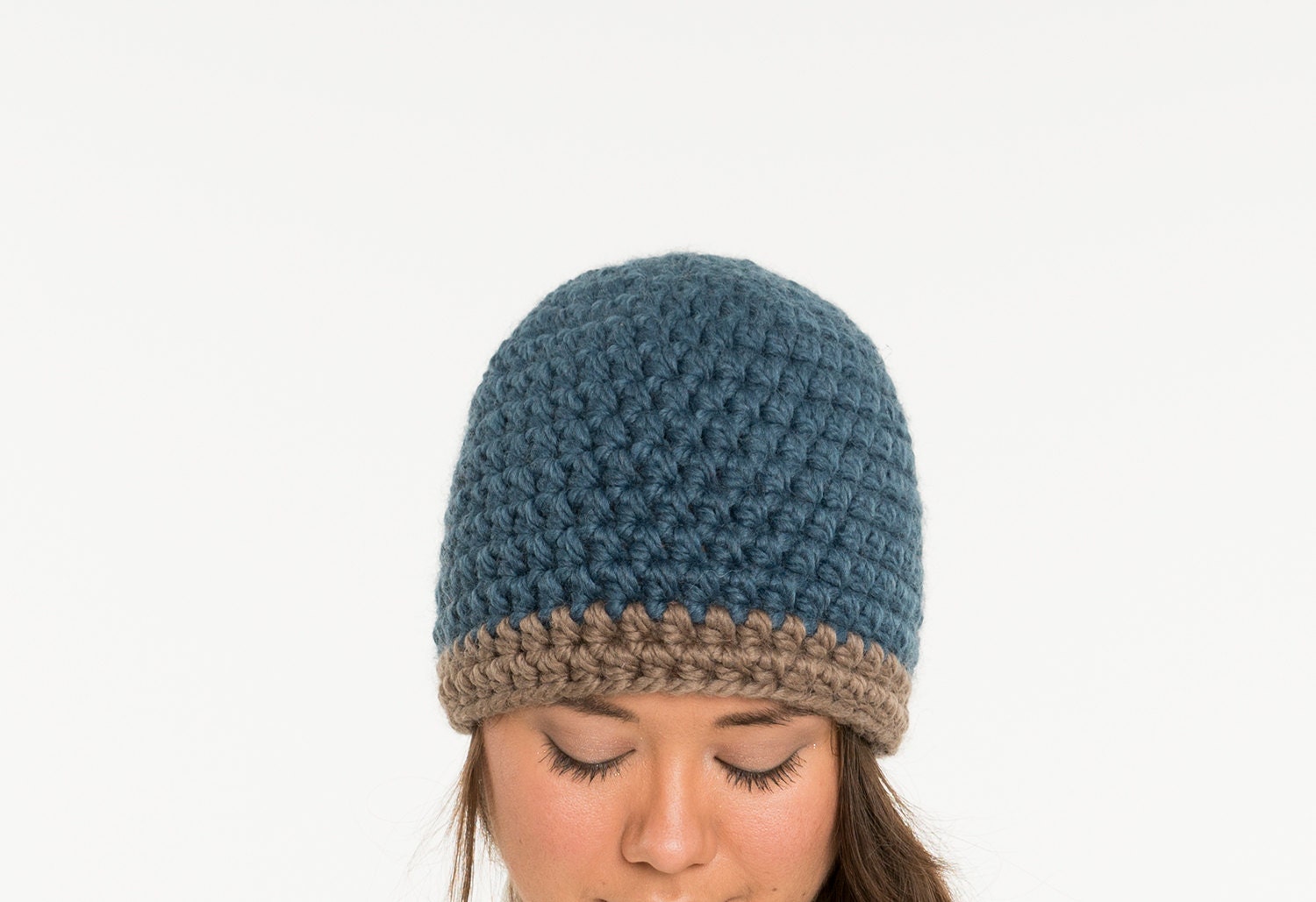 Ready To Ship SALEChunky Knit Two-Tone Slouchy Wool Beanie