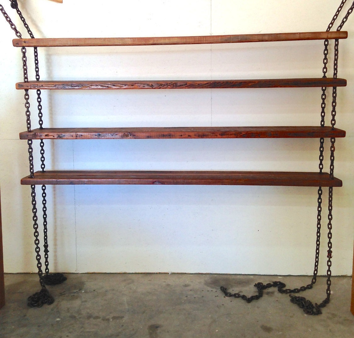 Hanging Chain Shelving Old Reclaimed wood by IndustrialEnvy