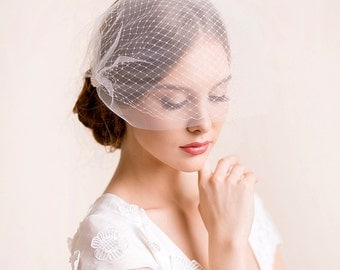 Bridal Birdcage Veil Double - Bandeau Style Double Birdcage Veil - Bridal Blusher Veil - Wedding Birdcage Veil - Ivory, soft white, white