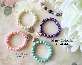 Pearl Bracelet-Flower Girl Bracelet-Flower Girl Gift-Flower Girl Jewelry-Girl Bracelet-Junior Bridesmade-Glass Pearl Flower Girl Bracelet