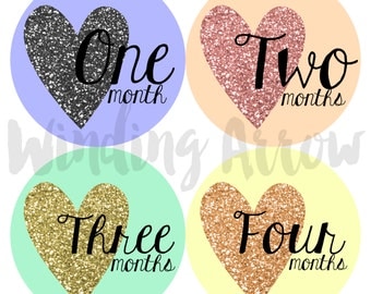 Baby Month Milestone Sticker Baby Girl Monthly Stickers Baby Shower Gift First Year Belly Stickers 12 Months Glitter Hearts Monthly Baby