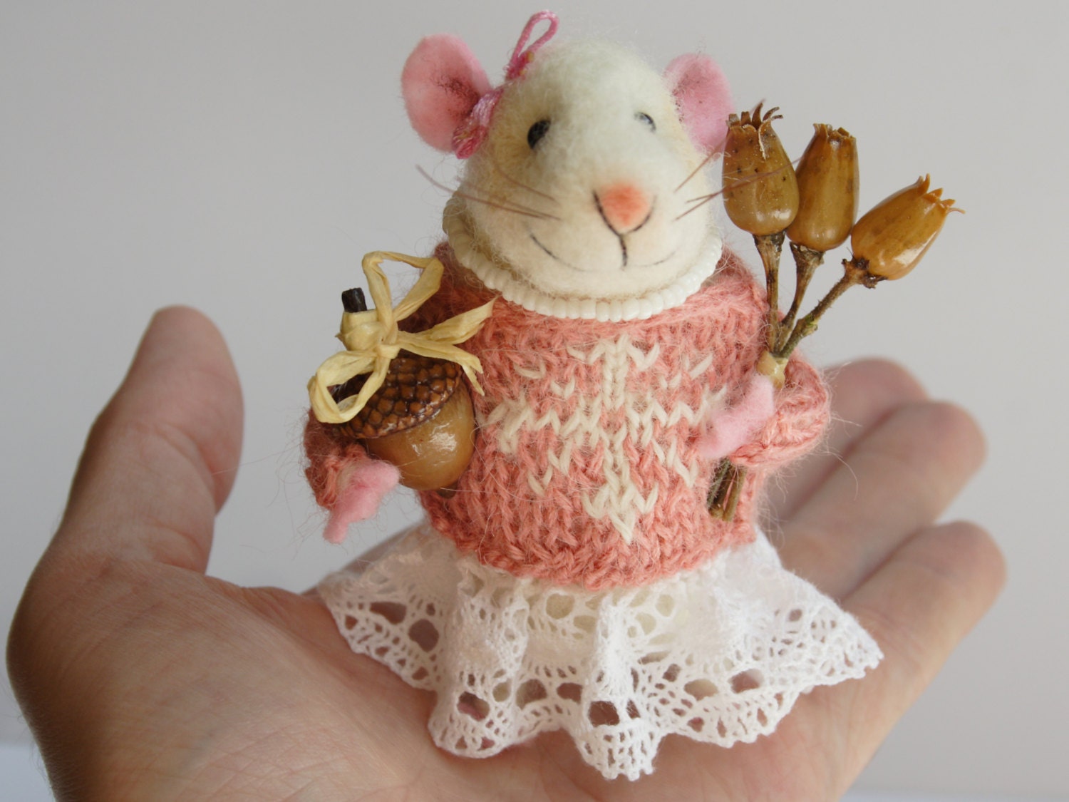 Needle felted Mouse. Mouse Lady. Mouse with by OlgaHappyHandmades