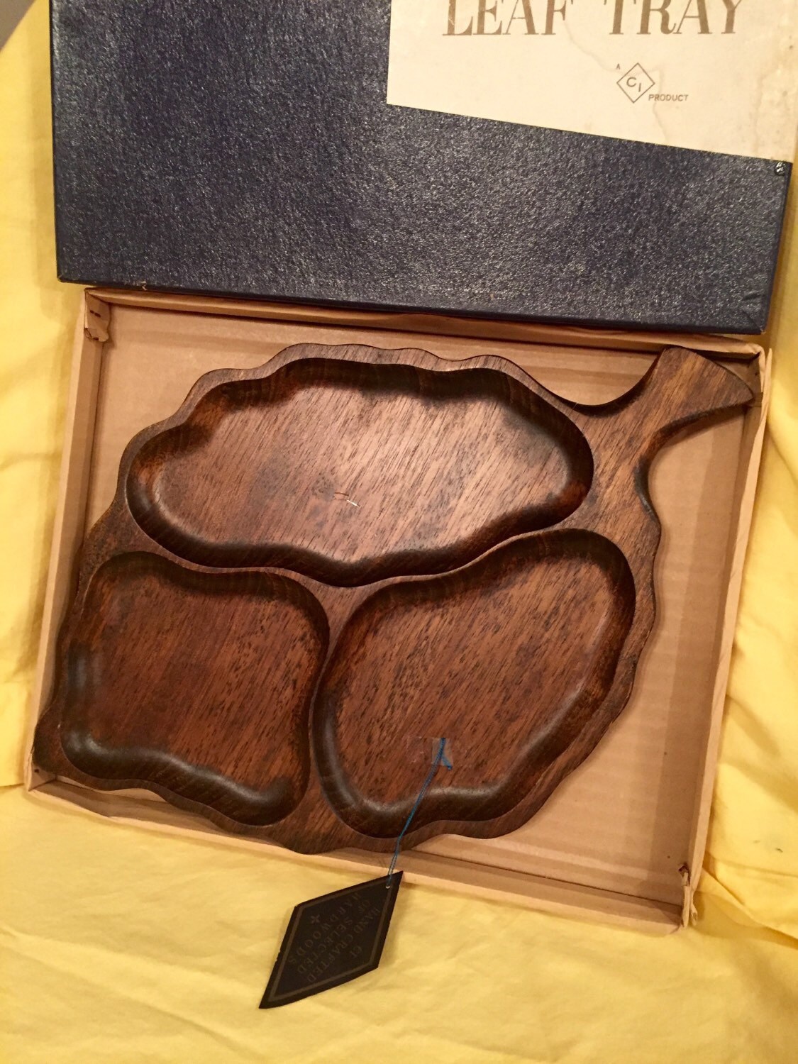 Vintage Wood Tray Kala Wood Leaf Hand Carved & Rubbed Mid Century Great ...