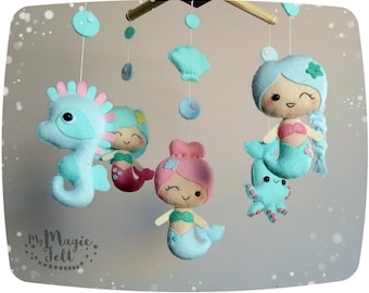 Baby mobile mermaids Crib mobile Mermaids nursery mobile Under sea baby girl mobile Mermaid baby mobile Sea horse baby Shower gift