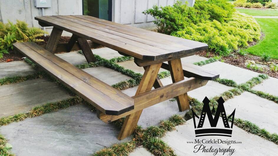 8ft Picnic table with Dark walnut stain finish