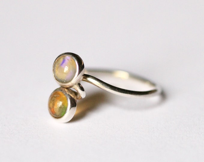 Opal Gold Ring Natural Stone May Birthstone Simple Wedding Minimalist Dainty Engagement Gemstone Jewelry Stacking Yellow Solid Gold Ring