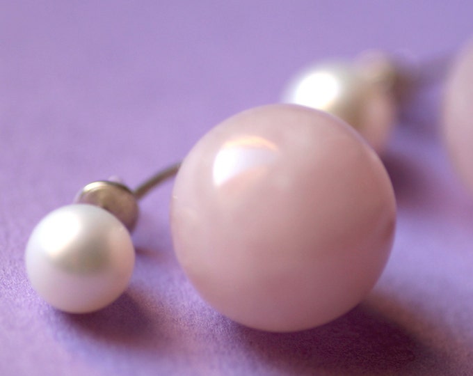 Rose quartz pearl earring - Gold earring - Silver earring - Rose quartz earring - Rose stone earring - Natural stone earring - Gift idea