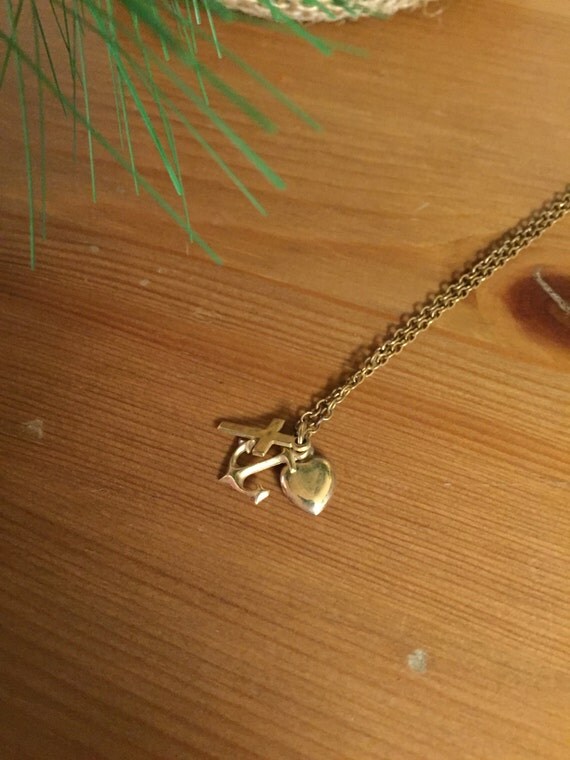 Gold Necklace Heart Cross Anchor Pendants Vintage Gold