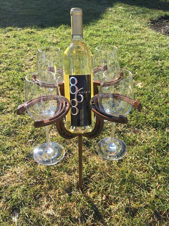Horseshoe Wine Bottle and Glass Stake by AntiqueRescueLLC on Etsy