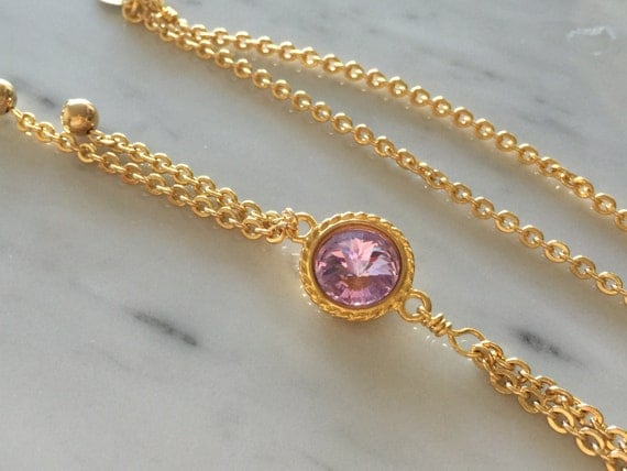 Swarovski Violet Y Double Chain Necklace, Violet Crystal Necklace, Swarovski Purple Y Necklace