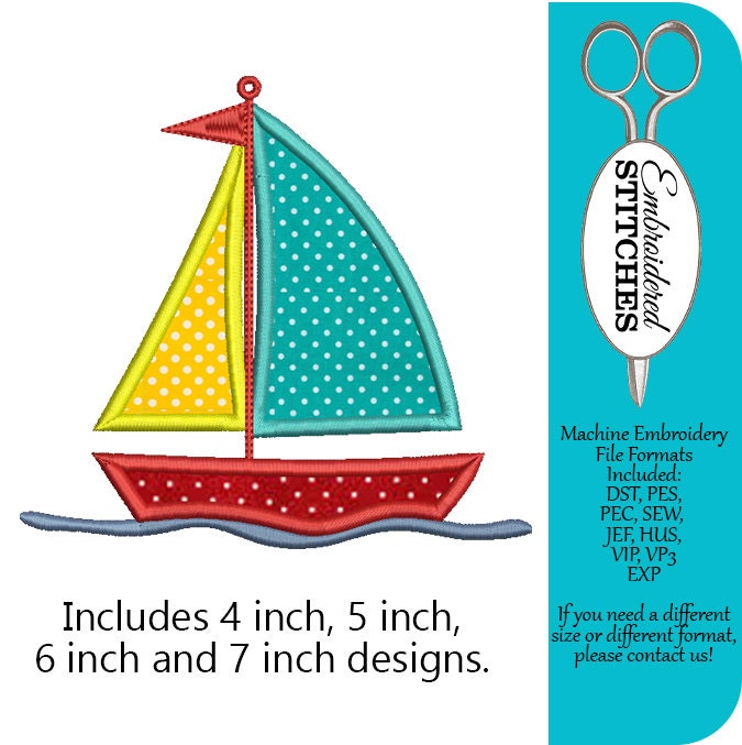 Sailboat Applique Machine Embroidery Design 4 Sizes ...