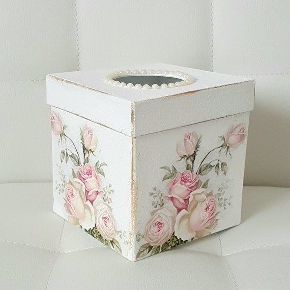 Vintage Shabby Rose Tissue Box Cover Shabby Chic Bathroom