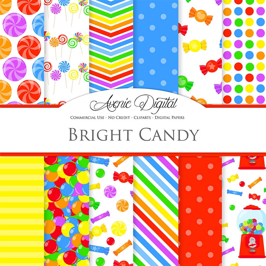 Bright Candy Digital Paper. Scrapbook Backgrounds Cute sweet
