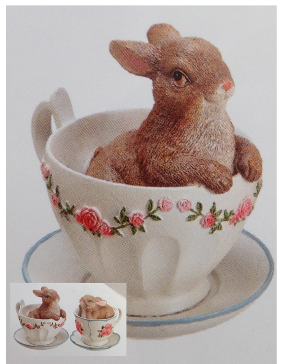 New Bunny in a Tea Cup Decorative Tea Cup by ParisFlowerMarket