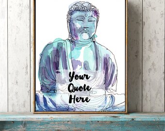 custom quote Buddha printable wall art Buddhist personalised words name lyrics blue watercolor print your own modern room decor